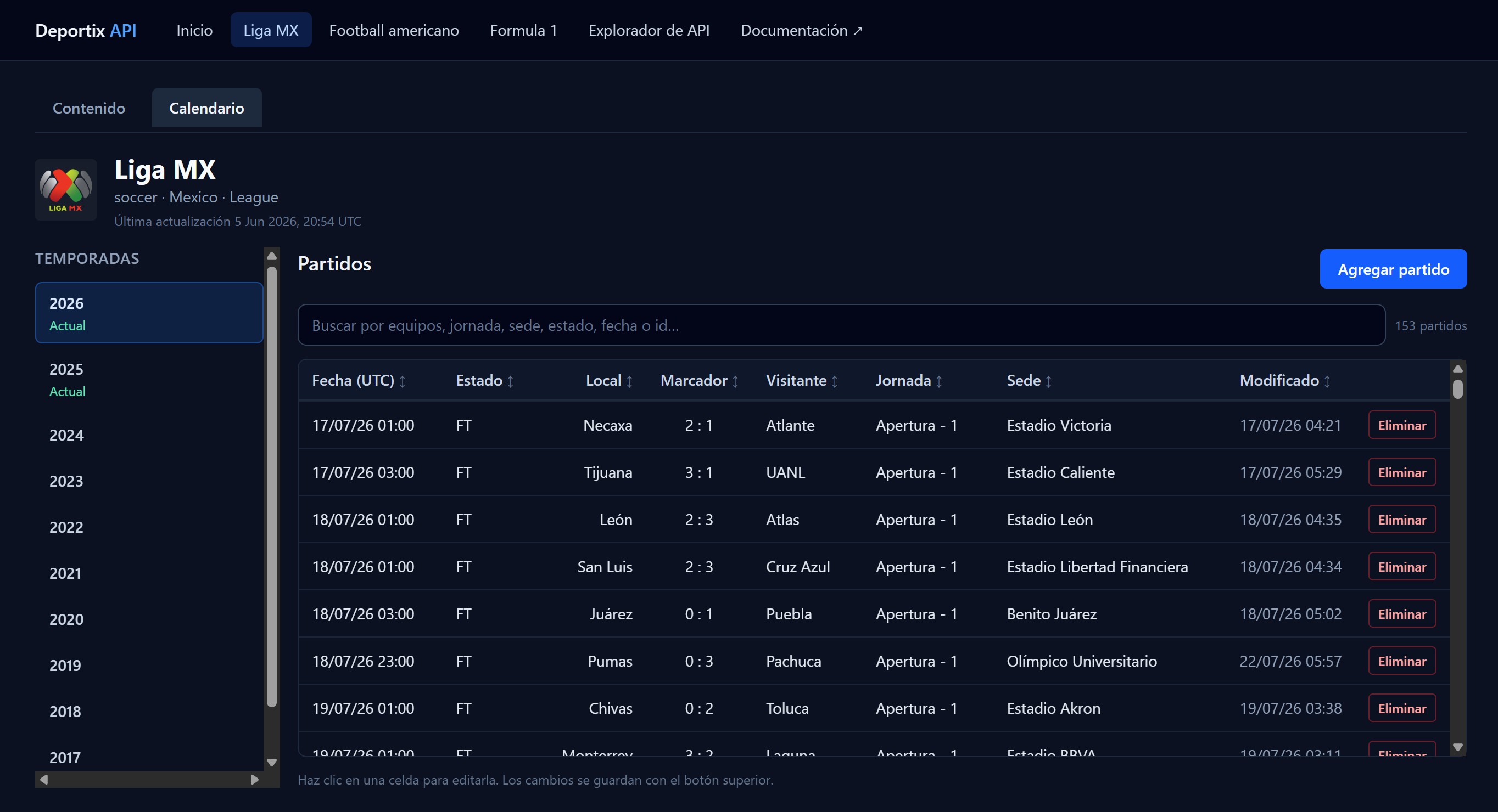 DeportiX API Liga MX