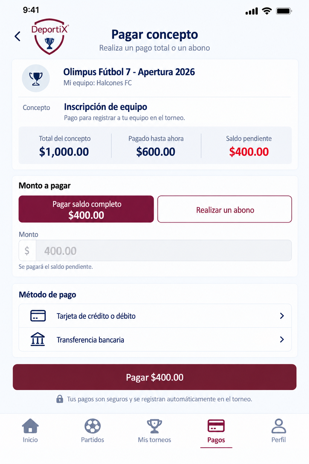 DeportiX - Gestión de pagos