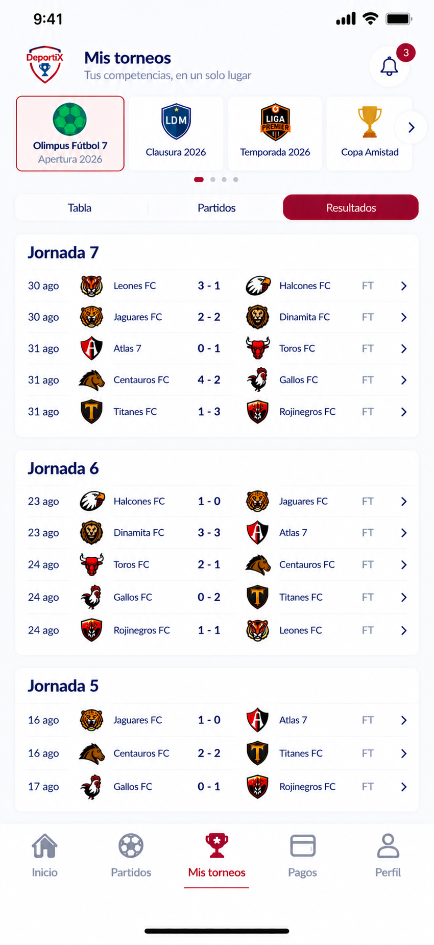 DeportiX - Torneos y resultados